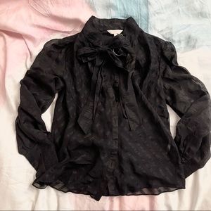 NWT $350 Rebecca Taylor black silk tie neck blouse - size 2/XS